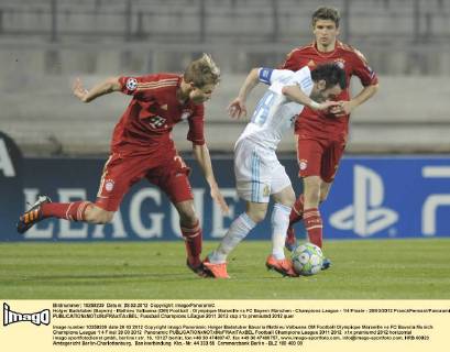 Holger Badstuber (Bayern) - Mathieu Valbuena (OM) Football : Olympique Marseille vs FC Bayern München - Champions League - 1 4 Finale - 28 03 2012 FranckPennant Panoramic 