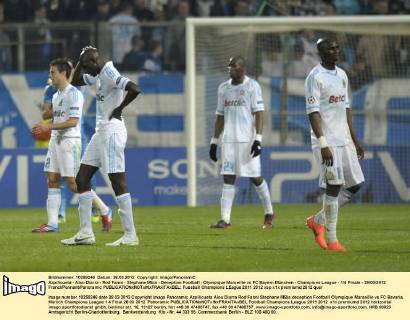 Azpilicueta - Alou Diarra - Rod Fanni - Stephane Mbia - Deception Football : Olympique Marseille vs FC Bayern München - Champions League - 1 4 Finale - 28 03 2012 FranckPennant Panoramic 