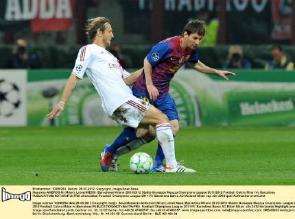 Massimo AMBROSINI (Milan), Lionel MESSI (Barcelona) Milano 28 03 2012 Stadio Giuseppe Meazza Champions League 2011 2012 Football Calcio Milan Vs Barcelona allexsabba