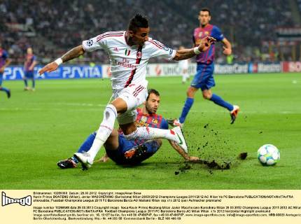 Kevin Prince BOATENG (Milan), Javier MASCHERANO (Barcelona) Milan 28 03 2012 Champions League 2011 2012 AC Milan Vs FC Barcelona allexsabba