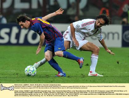 Alessandro NESTA (Milan), Lionel MESSI (Barcelona) Milan 28 03 2012 Champions League 2011 2012 AC Milan Vs FC Barcelona allexsabba