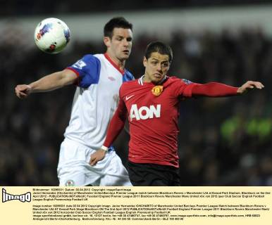 Javier Hernandez (Chicharito) of Manchester United.Barclays Premier League match between Blackburn Rovers v Manchester Utd at Ewood Park Stadium, Blackburn on the 2nd April 2012 - EDITORIAL USE ONLY. No use with unauthorised audio, video, data, fixture lists, club league logos or live services. Online in-match use limited to 120 images, no video emulation. No use in betting, games or single club league player publications.