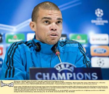 Real Madrid - Apoel - UEFA Champions League 2011-2012 - Quarter Finals - Second Leg Match Valdebebas - Madrid- Spain Pepe, player of Real Madrid C.F., in the press conference before the match 