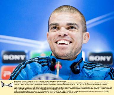 Real Madrid - Apoel - UEFA Champions League 2011-2012 - Quarter Finals - Second Leg Match Valdebebas - Madrid- Spain Pepe, player of Real Madrid C.F., in the press conference before the match 