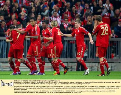 FUSSBALL - CL, Bayern vs Marseille MÜNCHEN, 03.APR.12 - FUSSBALL - UEFA Champions League, Viertelfinale, FC Bayern München vs Olympique de Marseille. Bild zeigt den Jubel der Bayern. 