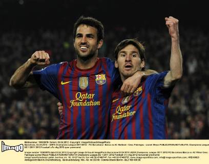 Barcelona, 03.04.2012 - UEFA Champions League 2011 2012 - FC Barcelona Barca vs AC Mailand - Cesc Fabregas - Lionel Messi 