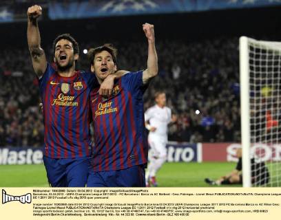 Barcelona, 03.04.2012 - UEFA Champions League 2011 2012 - FC Barcelona Barca vs AC Mailand - Cesc Fabregas - Lionel Messi 