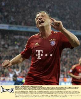 03.04.2012, Fussball Championsleague 2011 2012, Viertelfinale Rückspiel, - FC Bayern München - Olympique de Marseille in der Allianz-Arena München. Torjubel Ivica Olic (München).