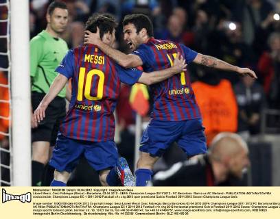 Lionel Messi, Cesc Fabregas (Barca) - Barcelona, 03.04.2012 - UEFA Champions League 2011 2012 - FC Barcelona Barca vs AC Mailand - costaxinside