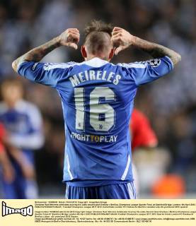 Chelseas Raul Meireles celebrates scoring his sides second goal Chelsea v Benfica, Champions League Quarter Final, at Stamford Bridge, London. 4th April 2012 EDITORIAL USE ONLY. No use with unauthorised audio, video, data, fixture lists, club league logos or live services. Online in-match use limited to 120 images, no video emulation. No use in betting, games or single club league player publications.