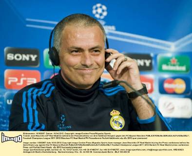 Trainer Jose Mourinho (CF Real Madrid) während der Pressekonfernz vor dem Halbfinal Hinspiel gegen den FC Bayern München 