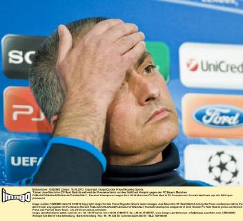 Trainer Jose Mourinho (CF Real Madrid) während der Pressekonfernz vor dem Halbfinal Hinspiel gegen den FC Bayern München 