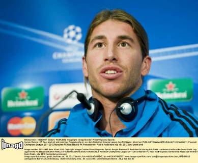 Sergio Ramos (CF Real Madrid) während der Pressekonfernz vor dem Halbfinal Hinspiel gegen den FC Bayern München 