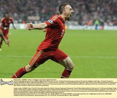 Jubel,Freude,Begeisterung, Franck RIBERY (Bayern München) nach Tor zum 1-0.Aktion,Einzelbild,angeschnittenes Einzelmotiv,Halbfigur,halbe Figur. Fussball Champions League Halbfinale FC Bayern München-Real Madrid. A L L I A N Z A R E N A ,17.04.2012.
