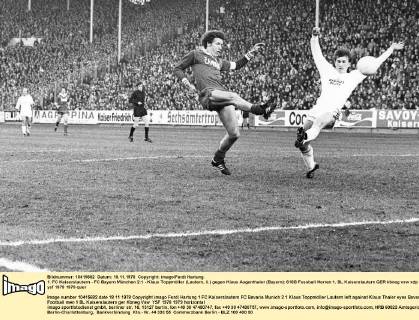 1. FC Kaiserslautern - FC Bayern München 2:1 - Klaus Toppmöller (Lautern, li.) gegen Klaus Augenthaler (Bayern)