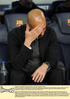 Football - Champions League Semi-Final Second Leg - Barcelona vs. Chelsea Josep Pep Guardiola manager of Barcelona looks nervous before kick off at the Camp Nou, Barcelona 