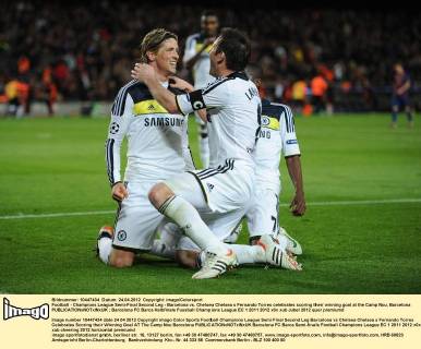 Football - Champions League Semi-Final Second Leg - Barcelona vs. Chelsea Chelsea s Fernando Torres celebrates scoring their winning goal at the Camp Nou, Barcelona 