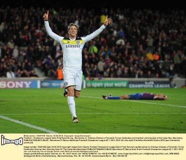Football - Champions League Semi-Final Second Leg - Barcelona vs. Chelsea Chelsea s Fernando Torres celebrates scoring their winning goal at the Camp Nou, Barcelona 