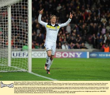 Football - Champions League Semi-Final Second Leg - Barcelona vs. Chelsea Chelsea s Fernando Torres celebrates scoring their winning goal at the Camp Nou, Barcelona 