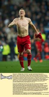 Football - soccer: UEFA Champions League, Real Madrid CF - FC Bayern München, FC Bayern München s Bastian Schweinsteiger celebrates after beating Real Madrid on penalties during the UEFA Champions League Semi-Final 2nd Leg match at the Estadio Santiago Bernabeu. (Hinweis: Verwendung nur in Deutschland, Österreich oder Schweiz - only Germany, Austria and Switzerland) xHOCHxZWEIx xPropagandax 