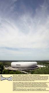 Allianz Arena München wird anlässlich des Finales um die UEFA Champions League umdekoriert und umbenannt; Schriftzug UEFA Champions League an der Fassade des Stadions Allianz Arena UEFA Champions League Finals Stadion RR