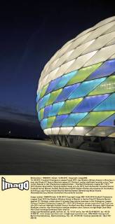 14..05.2012, Fussball Champions-League Finale 2012, das Stadion (Allianz-Arena) in München in dem das Finale FC Bayern München gegen FC Chelsea London stattfindet leuchtet schon Tage vorher Abends in den Champions-League-Farben.