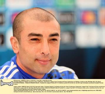 Chelseas Roberto Di Matteo during his press conference..Champions League Final Training and Press Confernece at Cobham, London on the 15th May 2012. Pic David Klein SPORTIMAGE... EDITORIAL USE ONLY. No use with unauthorised audio, video, data, fixture lists, club league logos or live services. Online in-match use limited to 120 images, no video emulation. No use in betting, games or single club league player publications.