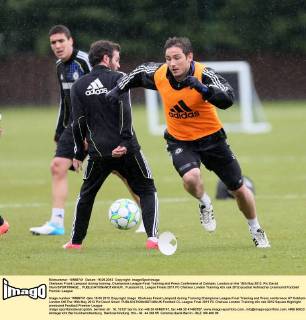 Chelseas Frank Lampard during training..Champions League Final Training and Press Confernece at Cobham, London on the 15th May 2012. Pic David Klein SPORTIMAGE... EDITORIAL USE ONLY. No use with unauthorised audio, video, data, fixture lists, club league logos or live services. Online in-match use limited to 120 images, no video emulation. No use in betting, games or single club league player publications.