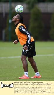 Football - Champions League - Chelsea Training Didier Drogba stays out longer to practice his kick-ups at the Chelsea training ground in Cobham 