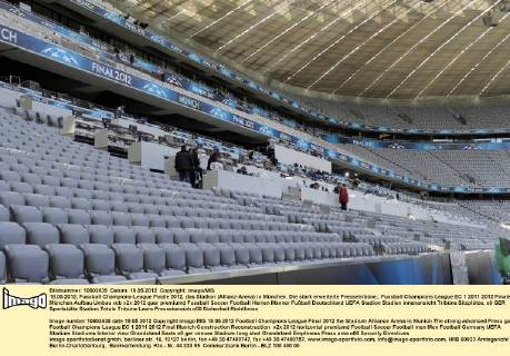 18.05.2012, Fussball Champions-League Finale 2012, das Stadion (Allianz-Arena) in München. Die stark erweiterte Pressetribüne.