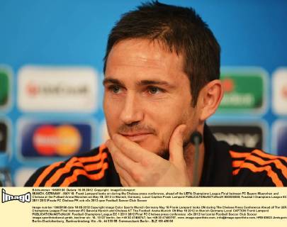 MUNICH, GERMANY - MAY 18: Frank Lampard looks on during the Chelsea press conference, ahead of the UEFA Champions League Final between FC Bayern Muenchen and Chelsea at the Fußball Arena München on May 18, 2012 in Munich, Germany. Local Caption Frank Lampard  000000000