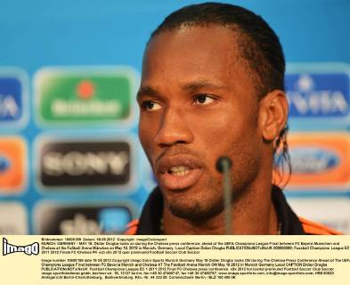MUNICH, GERMANY - MAY 18: Didier Drogba looks on during the Chelsea press conference, ahead of the UEFA Champions League Final between FC Bayern Muenchen and Chelsea at the Fußball Arena München on May 18, 2012 in Munich, Germany. Local Caption Didier Drogba  000000000