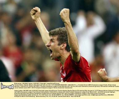 Thomas Müller Mueller (Bayern 25) jubelt nach dem Tor zum 1-0 FC BAYERN MÜNCHEN - CHELSEA FC ( - ) Fussball Herren UEFA Champions League Finale, Allianz Arena München, 19.05.2012 CL Saison 2011 2012