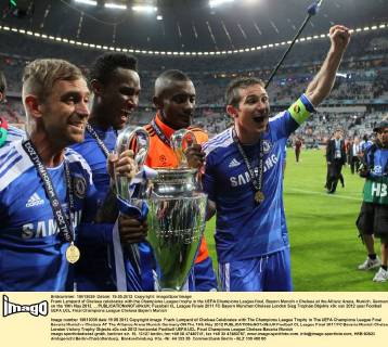 Frank Lampard of Chelsea celebrates with the Champions League trophy in the UEFA Champions League final, Bayern Munich v Chelsea at the Allianz Arena, Munich, Germany on the 19th May 2012. ... EDITORIAL USE ONLY. No use with unauthorised audio, video, data, fixture lists, club league logos or live services. Online in-match use limited to 120 images, no video emulation. No use in betting, games or single club league player publications.
