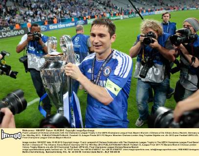 Frank Lampard of Chelsea celebrates with the Champions League Trophy in the UEFA Champions League final, Bayern Munich v Chelsea at the Allianz Arena, Munich, Germany on the 19th May 2012. EDITORIAL USE ONLY. No use with unauthorised audio, video, data, fixture lists, club league logos or live services. Online in-match use limited to 120 images, no video emulation. No use in betting, games or single club league player publications.