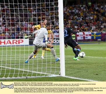 Englands Danny Welbeck scoring his sides third goal..Euro 2012 Sweden v England, Olympic Stadium, Kiev, 15th June 2012. Pic David Klein SPORTIMAGE EDITORIAL USE ONLY. No use with unauthorised audio, video, data, fixture lists, club league logos or live services. Online in-match use limited to 120 images, no video emulation. No use in betting, games or single club league player publications.