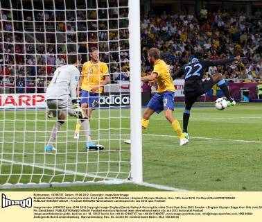 Englands Danny Welbeck scoring his sides third goal..Euro 2012 Sweden v England, Olympic Stadium, Kiev, 15th June 2012. Pic David Klein SPORTIMAGE EDITORIAL USE ONLY. No use with unauthorised audio, video, data, fixture lists, club league logos or live services. Online in-match use limited to 120 images, no video emulation. No use in betting, games or single club league player publications.