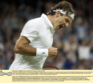 June 29, 2012: Roger Federer of Switzerland reacts after winning the fourth set tie-break in his match in the third round of the Wimbledon Championships, played at All England Lawn Tennis and Croquet Club, London, England TENNIS: JUN 29 Wimbledon Championships Icon20133136 EDITORIAL USE ONLY