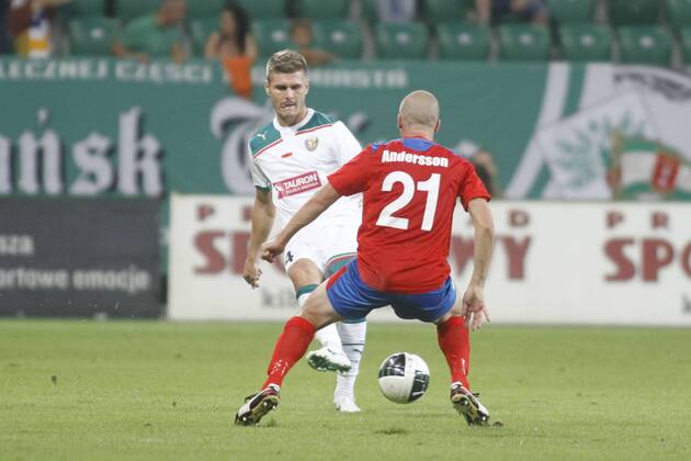 MARCIN KOWALCZYK WKS SLASK WROCLAW (WHITE) - HELSINGBORG IF (RED-BLUE) THIRD QUALIFYING ROUND CHAMPIONS LEAGUE 01.08.2012, WROCLAW -  120801HER001