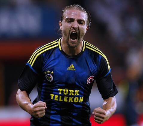 Champions League 3rd qualifying match between SC Vaslui and Fenerbahce Istanbul at the Municipal Ceahlaul Stadium in Piatra Neamt, Romania on 2012 08 08 Pictured: Fenerbahce s Caner Erkin celebrates after the scored. 