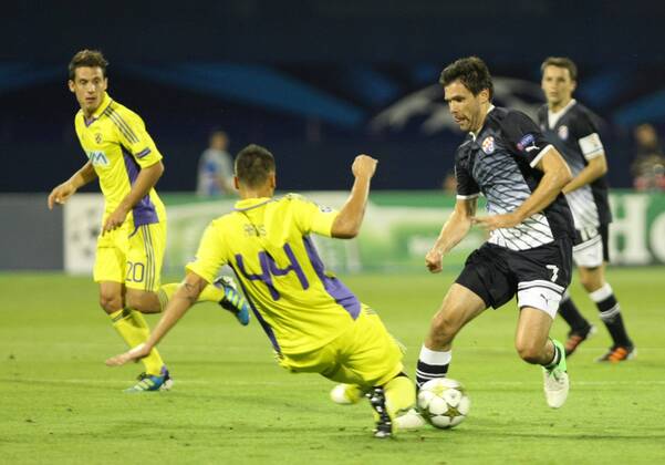 Zagreb, 22.08.2012. - Play-off round 1st leg - Stadion Maksimir, GNK Dinamo (blue) - NK Maribor (yellow) 1:2 Jerko Leko and Arghus