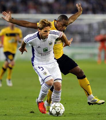 Anderlecht , Belgium August , 28 2012 Champions League Play off round 2nd leg RSC Anderlecht AEL Limassol FC Marcos Airosa Lucas Biglia 