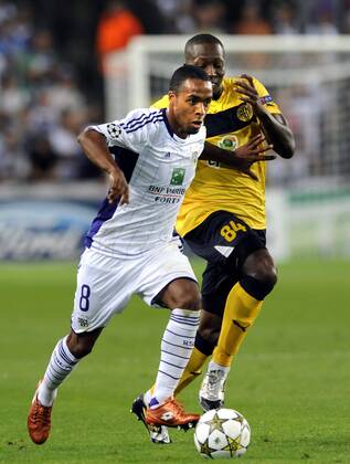 Anderlecht , Belgium August , 28 2012 Champions League Play off round 2nd leg RSC Anderlecht AEL Limassol FC Denis Odoi Chris Dickson 