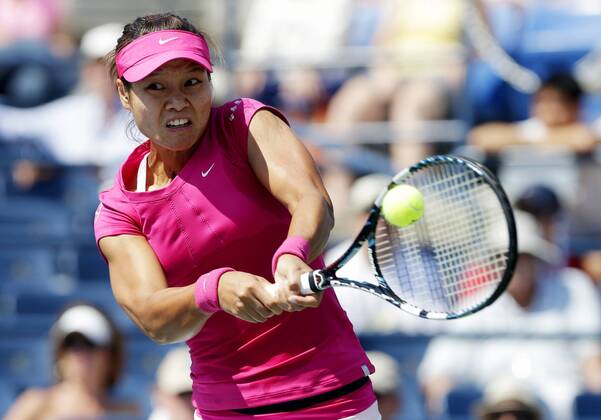 Na Li of China hits a backhand in a second round match in Louis Armstrong Stadium at the Billie Jean King National Tennis Center in New York City on August 31, 2012  NYP20120831102