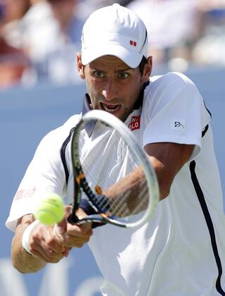 Novak Djokovic of Serbia in Arthur Ashe Stadium at the BillieJean King National Tennis Center in New York City on August 31, 2012.  NYP20120831122