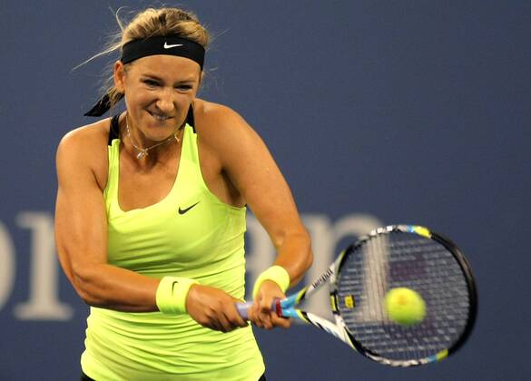 Victoria Azarenka, Belarus, in the first set of third-round action at the 2012 U.S. Open held at the National Tennis Center on Agust 31, 2012.  NYP20120831333
