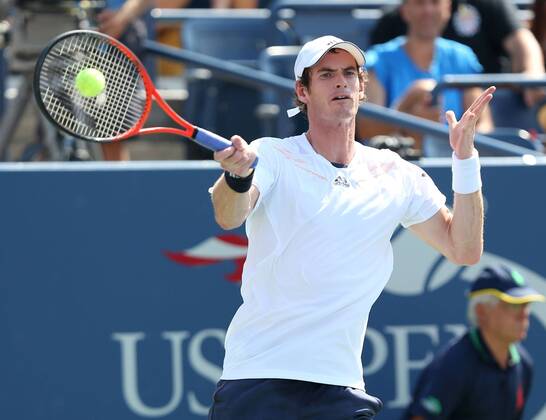 US Open 2012, USTA Billie Jean King National Tennis Center, Flushing Meadows, New York, ITF Grand Slam Tennis Tournament, Andy Murray (GBR),Aktion,Einzelbild,Halbkörper,Querformat,