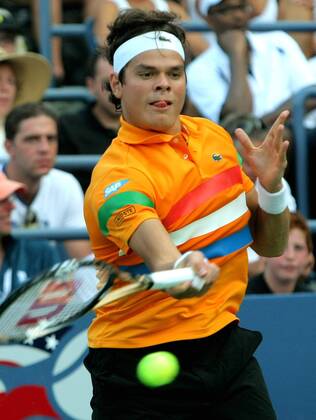 Milos Raonic, Canada, returns in the first set of third-round action at the 2012 U.S. Open held at the National Tennis Center on September 1, 2012.  NYP20120901311