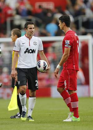 Manchester United s Robin Van Persie celebrates at the final whistle with the matchball...Football - Southampton v Manchester United - Barclays Premier League - St Mary s - Season 12 13 - 2 9 12 ..Mandatory Credit: David Klein Sportimage..EDITORIAL USE ONLY. No use with unauthorized audio, video, data, fixture lists, club league logos or ?live? services. Online in-match use limited to 45 images, no video emulation. No use in betting, games or single club league player publications. Please contact your account representative for further details. EDITORIAL USE ONLY. No use with unauthorised audio, video, data, fixture lists, club league logos or live services. Online in-match use limited to 120 images, no video emulation. No use in betting, games or single club league player publications.