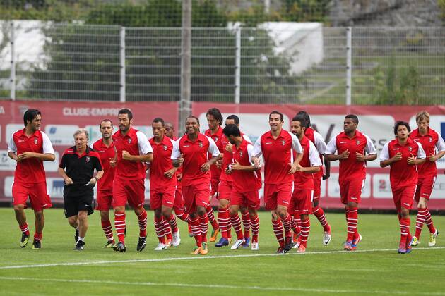 Players of SC Braga in action during the training session before the UEFA Champions League CL, Group H, match against CFR Cluj in Braga. 